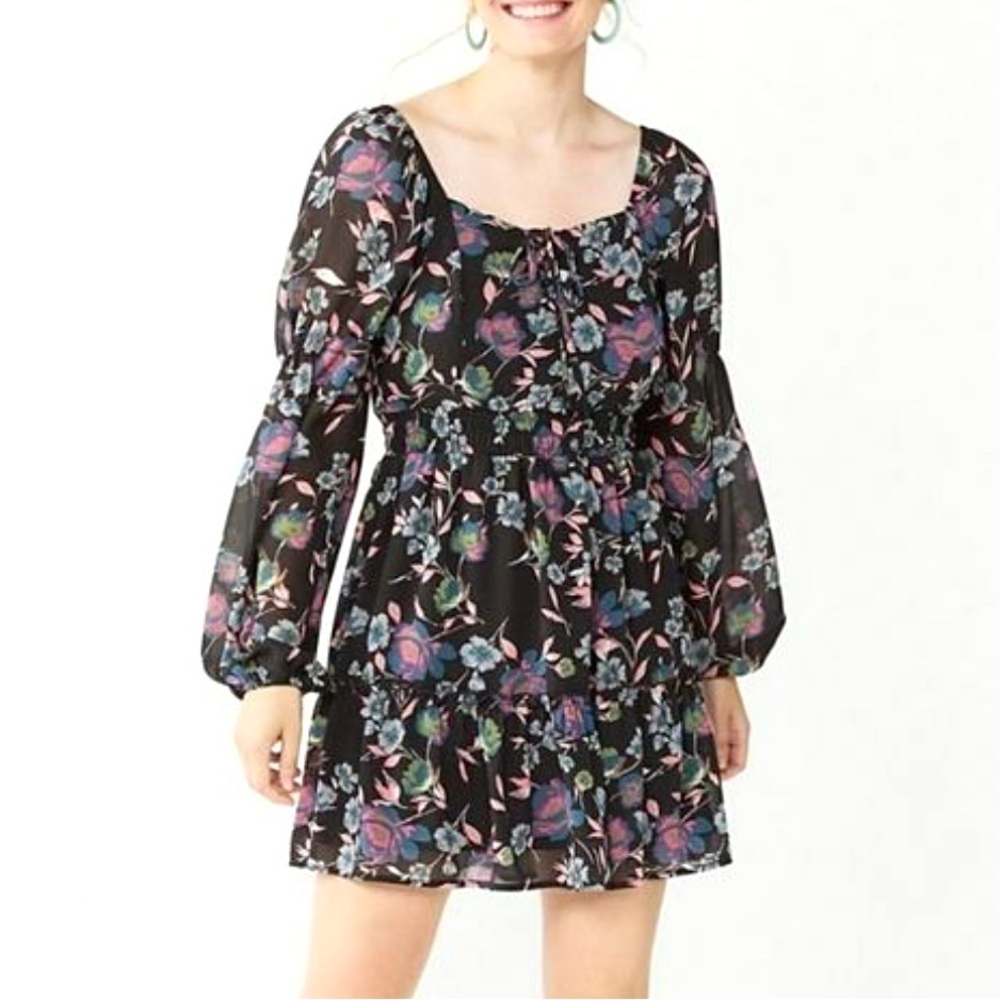 LIVE TO BE SPOILED Boho Mini Dress Floral Long Sleeves Smocked Waist EUC SZ XXL